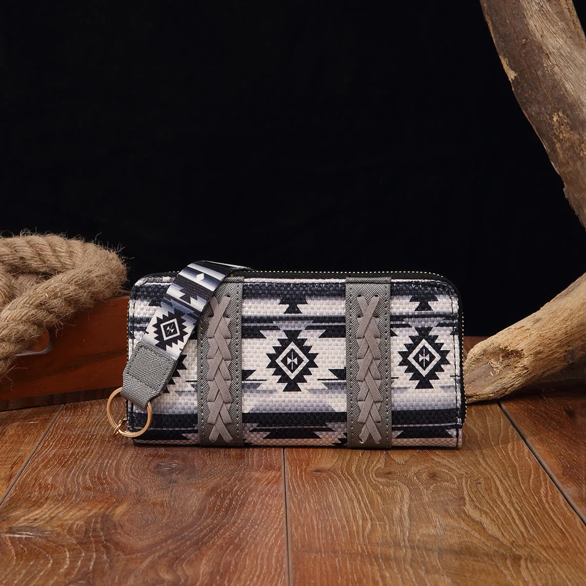Vintage cotton and linen printed bohemian hand-carrying wallet card holder with contrast colour stitching