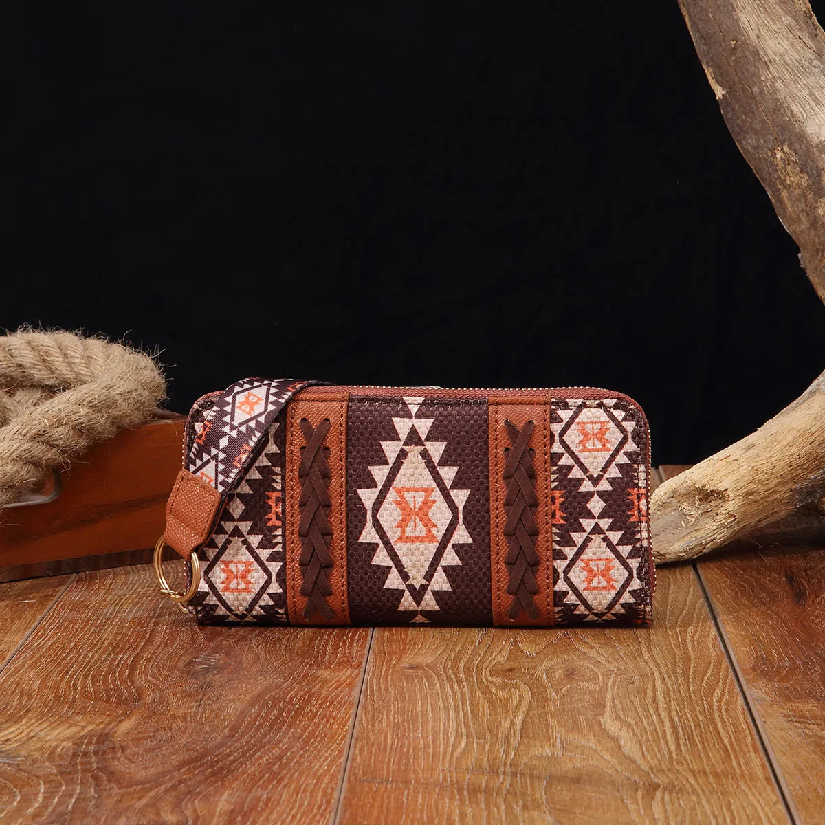 Vintage cotton and linen printed bohemian hand-carrying wallet card holder with contrast colour stitching