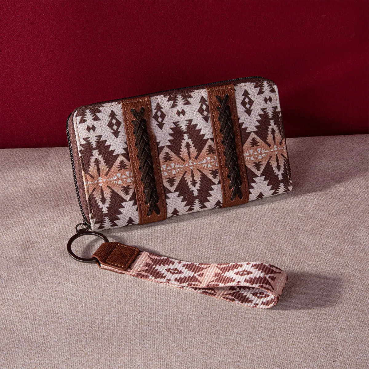 Vintage cotton and linen printed bohemian hand-carrying wallet card holder with contrast colour stitching