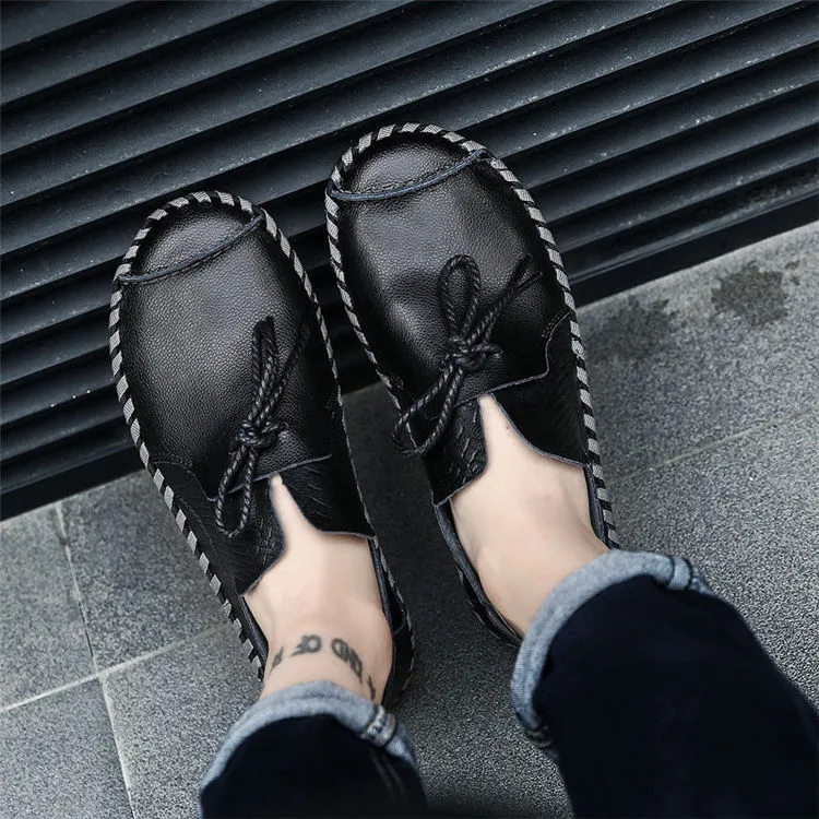 British style genuine leather slip on loafers for men in black colour with plus sizes 38 to 49