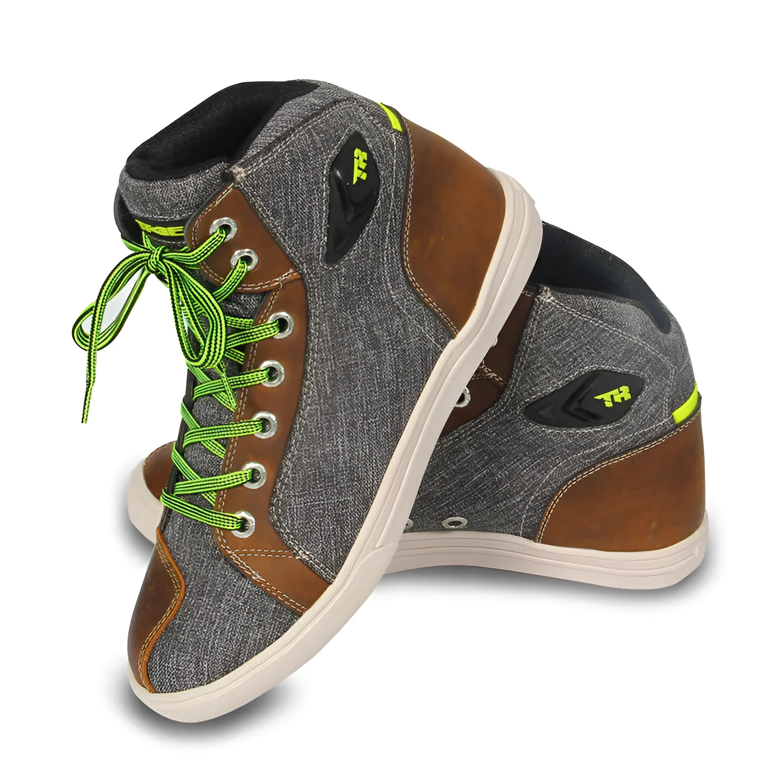 Men's black and grey casual motorcycle riding short boots on a white background.