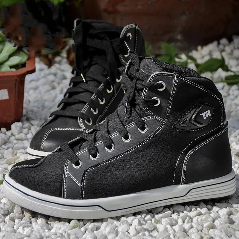 Men's black and grey casual motorcycle riding short boots on a white background.