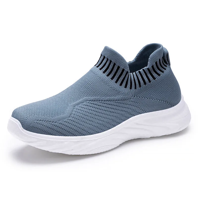 Striped flat sneakers women lightweight breathable sock flats slip on shoes black colour