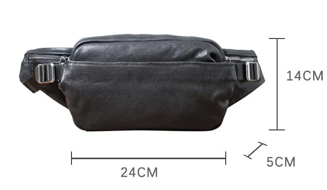 Men's small black head layer cowhide cross-body backpack with zip closure and single shoulder strap