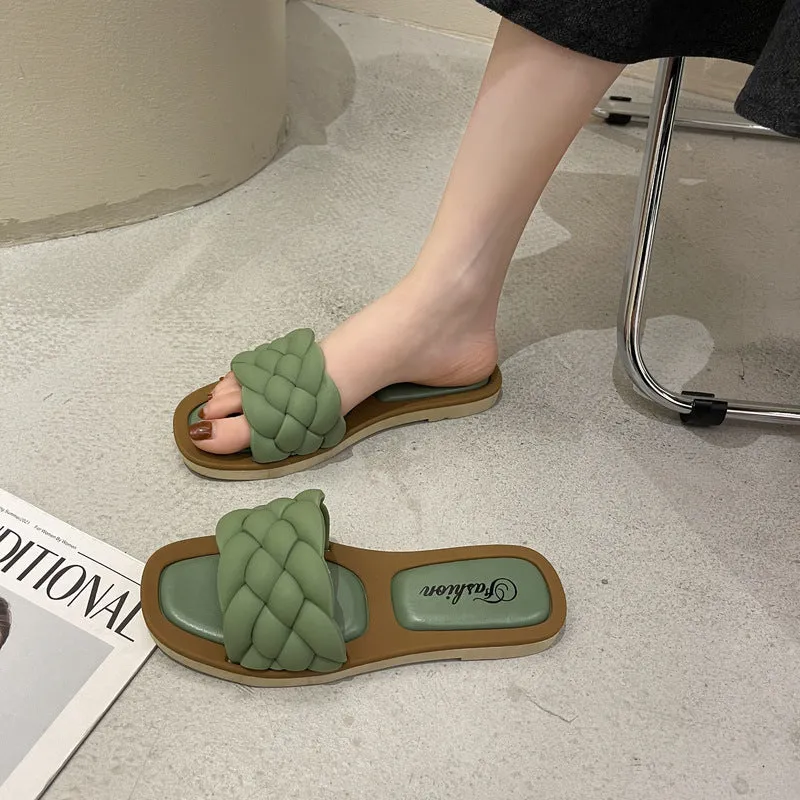 Women's PVC plaid beach sandals with a thick non-slip sole in black, green, orange, and white colour options.