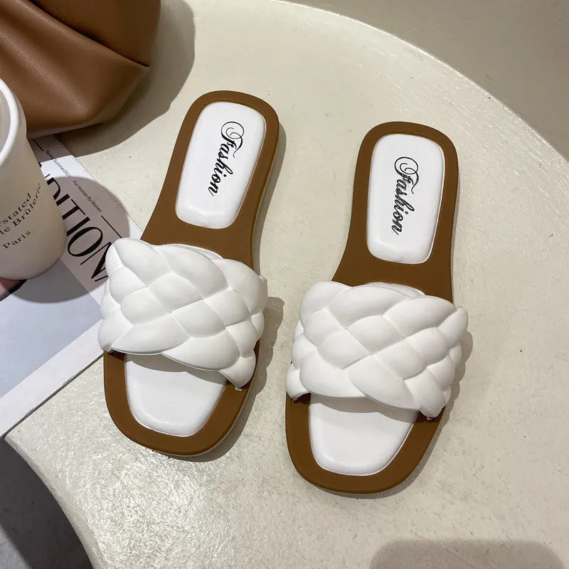 Women's PVC plaid beach sandals with a thick non-slip sole in black, green, orange, and white colour options.