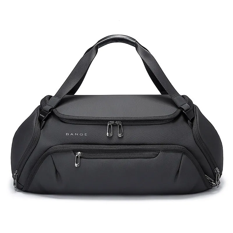 Large grey wet dry separation yoga travel bag made of Oxford cloth with zipper pockets and double carry straps