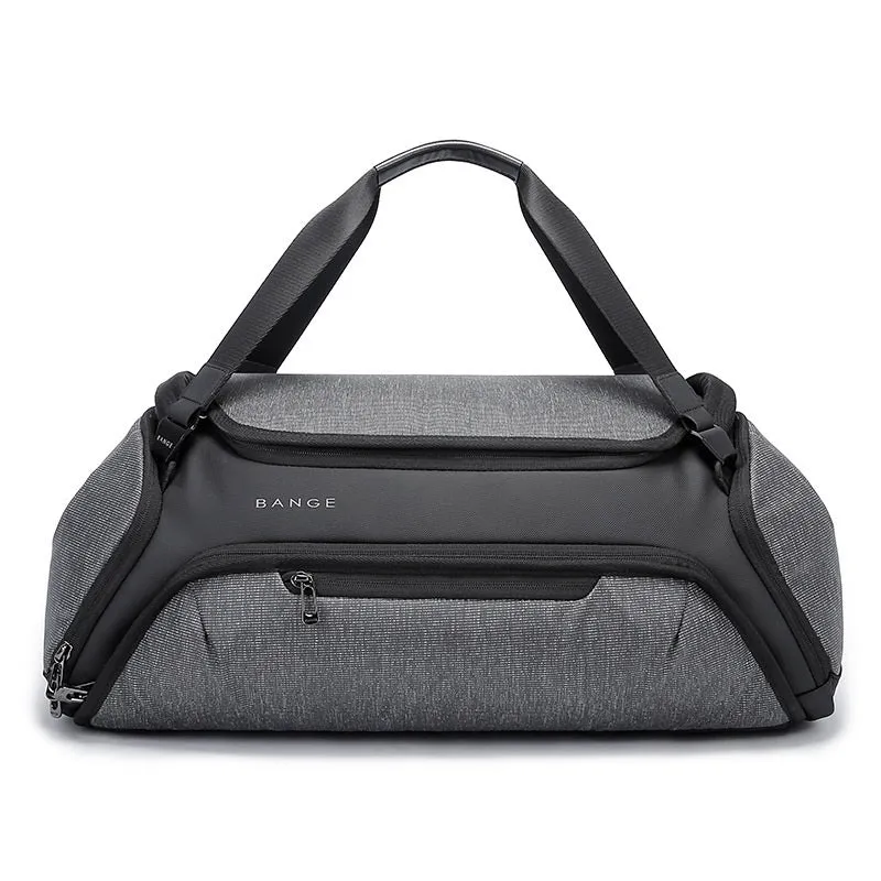 Large grey wet dry separation yoga travel bag made of Oxford cloth with zipper pockets and double carry straps