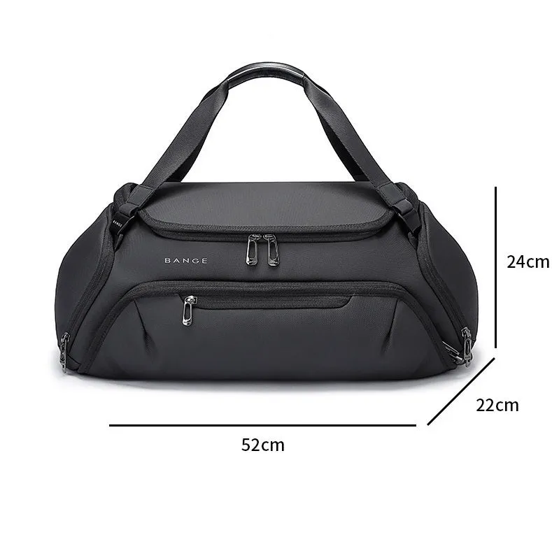 Large grey wet dry separation yoga travel bag made of Oxford cloth with zipper pockets and double carry straps