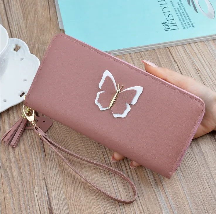 Women's long zip wallet in black PU leather with zipper closure and compact dimensions