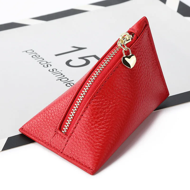 Women's small genuine leather mini coin purse in solid colour with sewing thread detailing