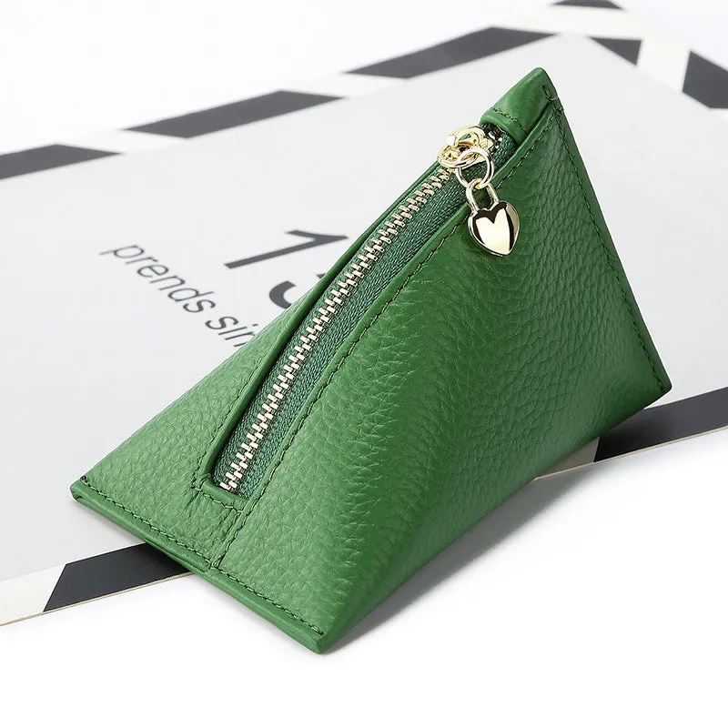 Women's small genuine leather mini coin purse in solid colour with sewing thread detailing