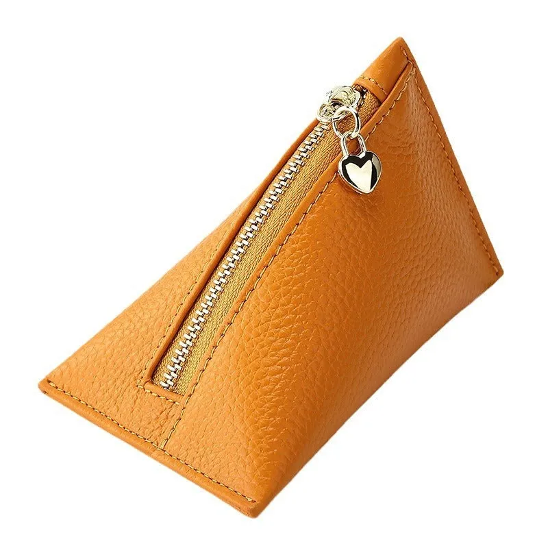 Women's small genuine leather mini coin purse in solid colour with sewing thread detailing