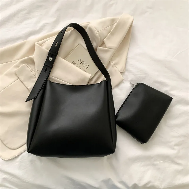 Large soft PU shoulder tote bag for women with detachable small bag in khaki, 33x30x10cm