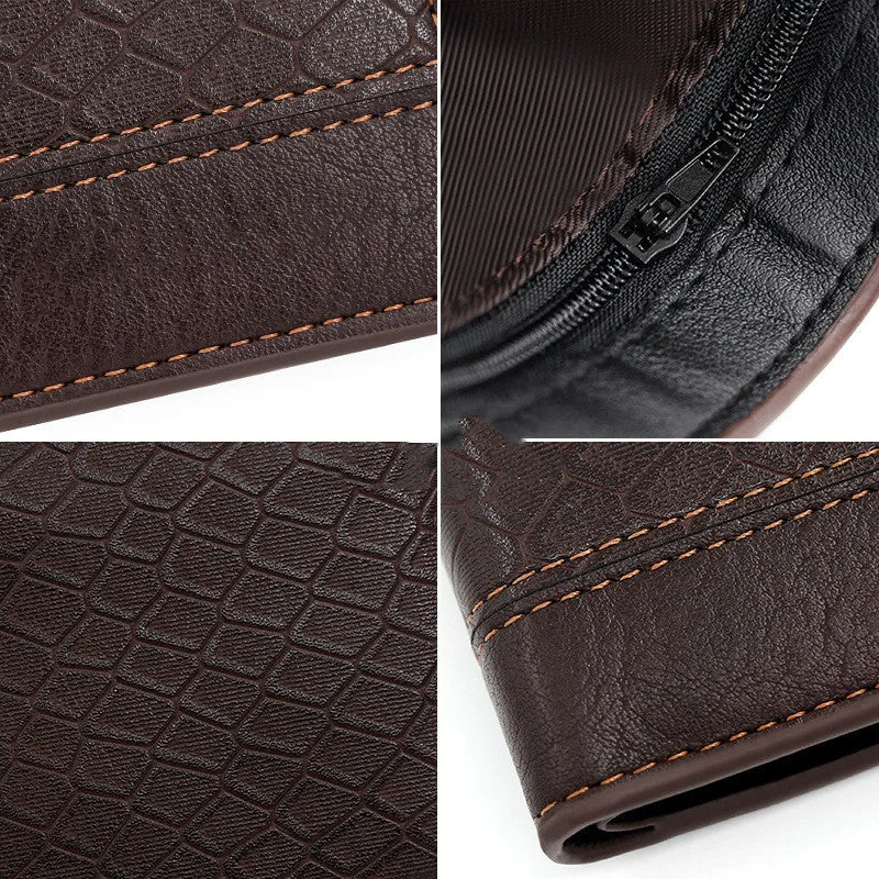 Men's horizontal square PU leather wallet with embossed snake pattern, available in rustic brown, dark brown, and black