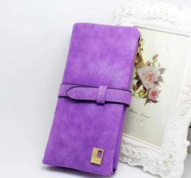 Long PU leather zipper wallet for women with card holder and cell phone pocket in solid colour