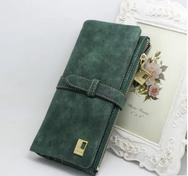 Long PU leather zipper wallet for women with card holder and cell phone pocket in solid colour