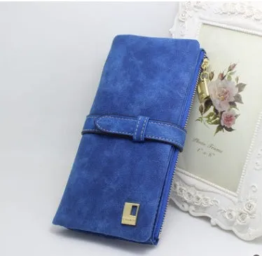 Long PU leather zipper wallet for women with card holder and cell phone pocket in solid colour