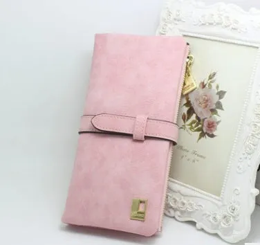 Long PU leather zipper wallet for women with card holder and cell phone pocket in solid colour