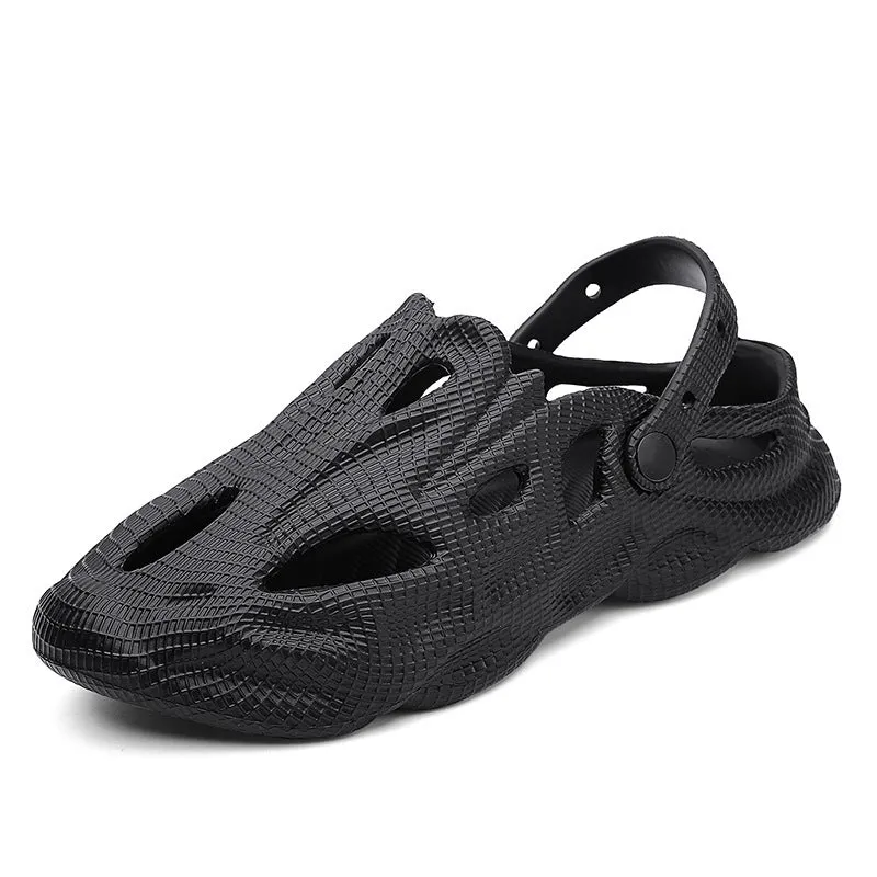 EVA soft men's summer beach shoes in black, slip-on design with lightweight sole