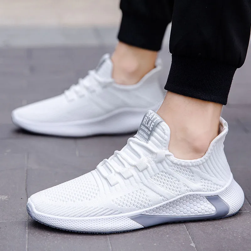Men's lace up fly woven mesh breathable casual shoes in black with low square heel