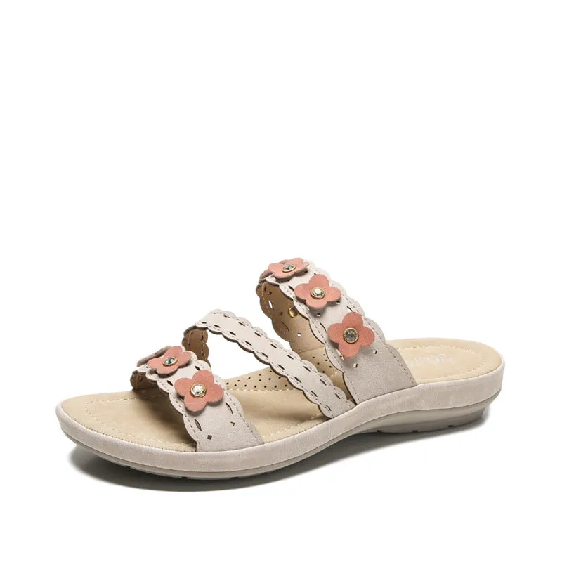 Women's bohemian sandal with open toe, microfiber upper, and beef tendon sole in brown colour