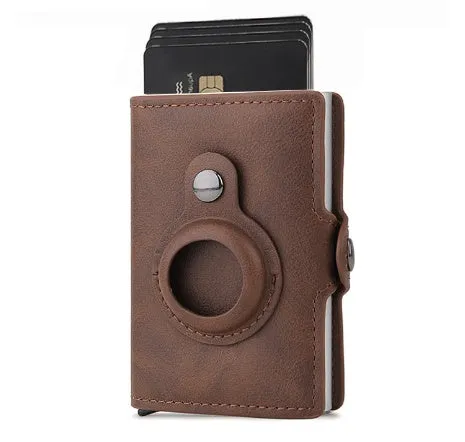 Slim card wallet in black with RFID blocking and buckle option for men and women