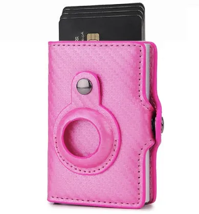 Slim card wallet in black with RFID blocking and buckle option for men and women