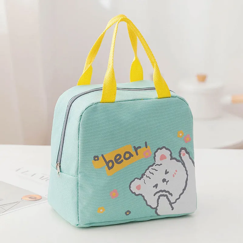 Insulated Oxford cloth lunch bag with shoulder strap in printed designs for office workers