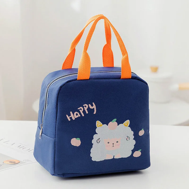 Insulated Oxford cloth lunch bag with shoulder strap in printed designs for office workers