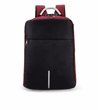 Anti-theft nylon backpack large 20L capacity with zip closure, colour contrast pattern, Korean style, available in black blue grey purple red