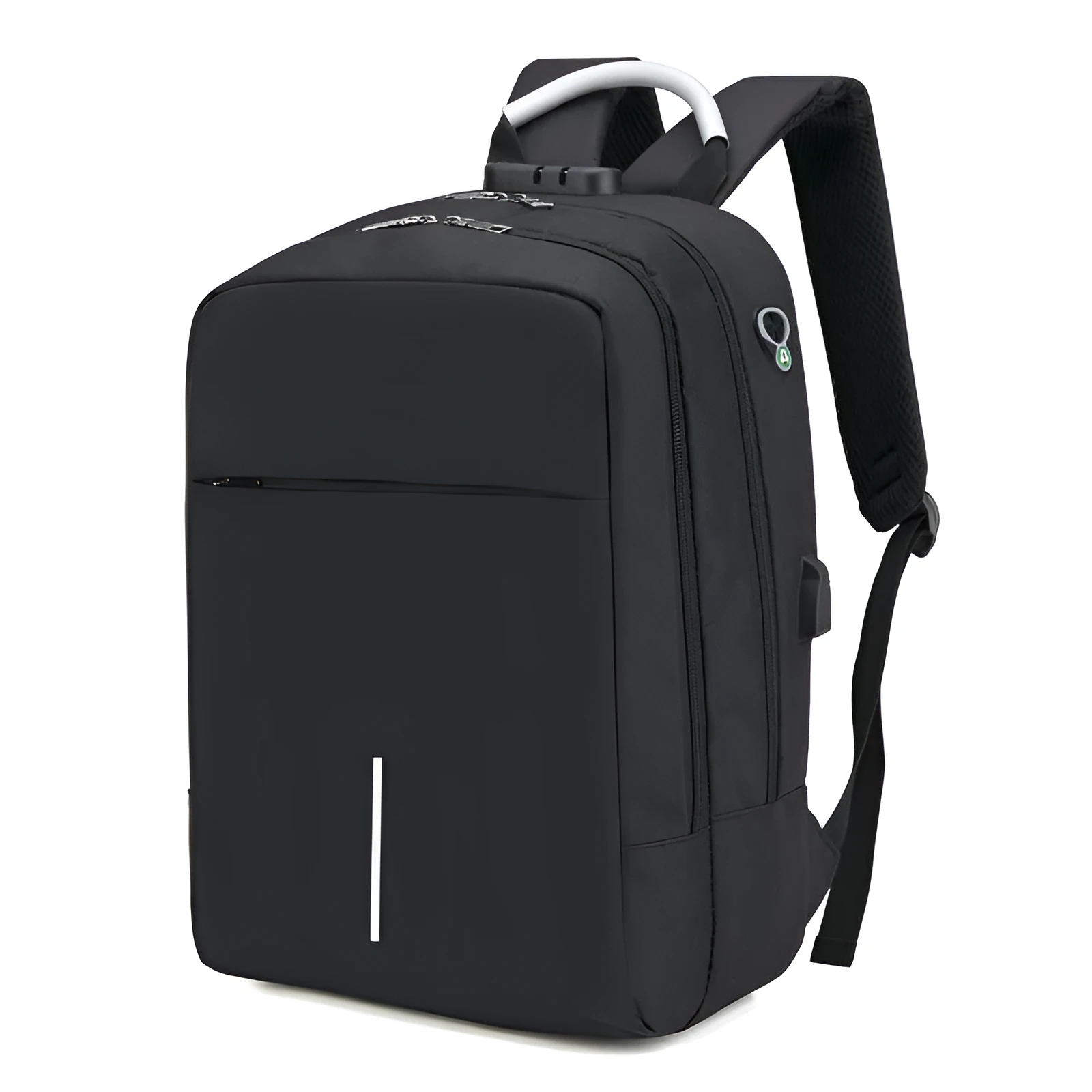 Anti-theft nylon backpack large 20L capacity with zip closure, colour contrast pattern, Korean style, available in black blue grey purple red