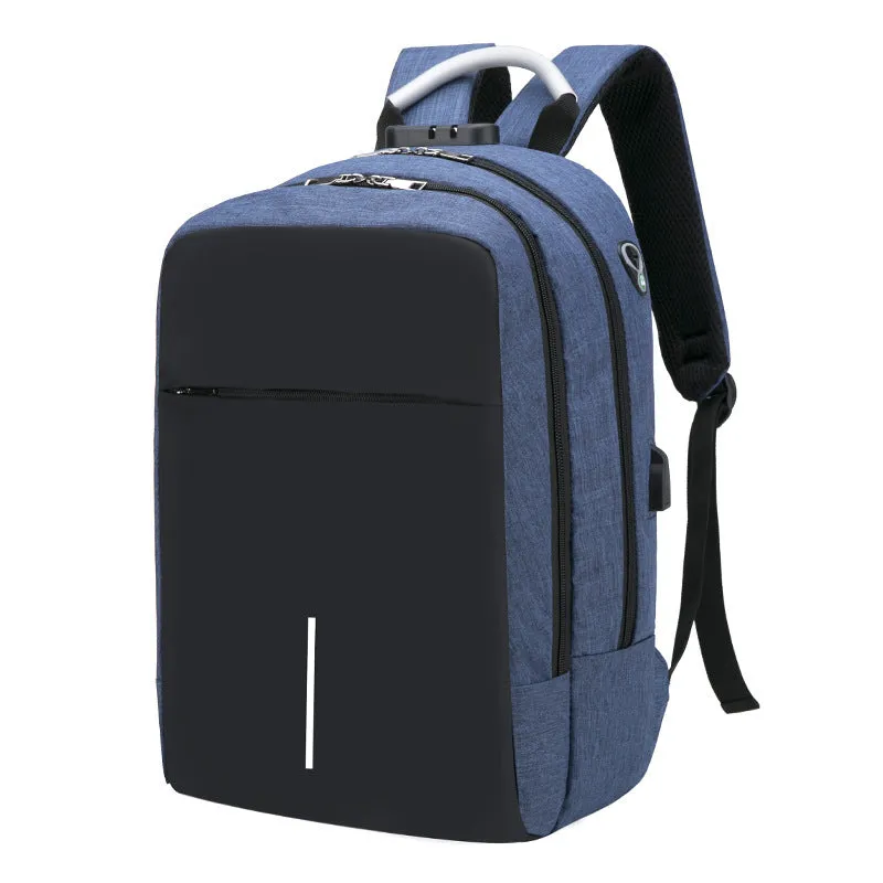 Anti-theft nylon backpack large 20L capacity with zip closure, colour contrast pattern, Korean style, available in black blue grey purple red