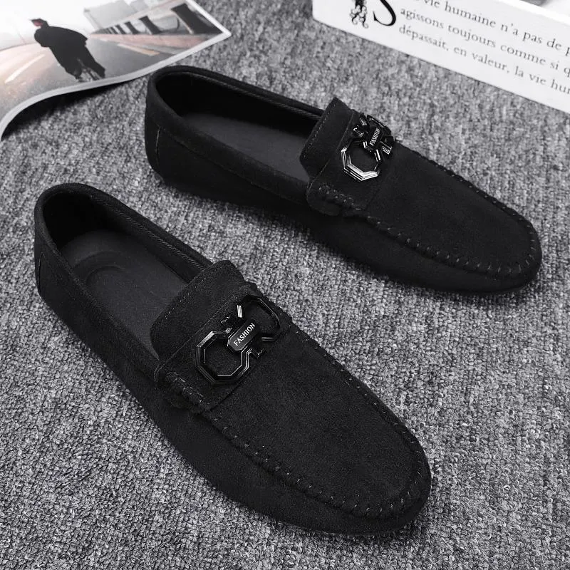 Men's black and grey casual shoes with suede upper and rubber sole