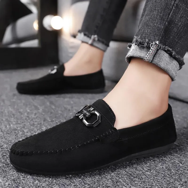 Men's black and grey casual shoes with suede upper and rubber sole