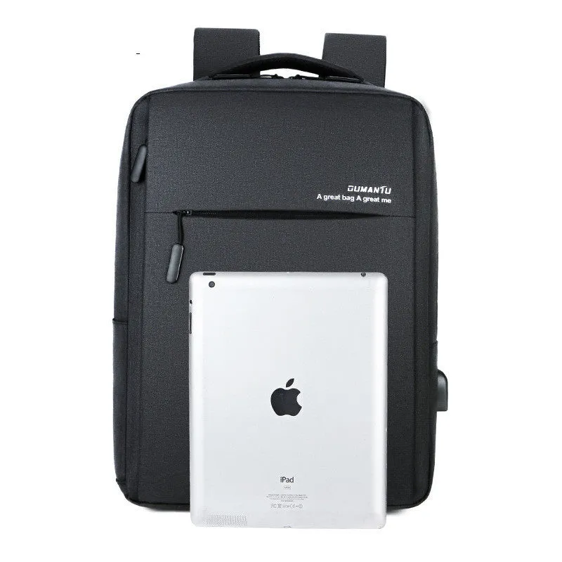 Plain medium 20-35L waterproof business backpack cotton cloth black with zipper closure