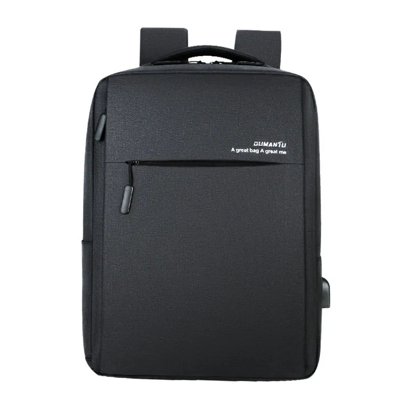 Plain medium 20-35L waterproof business backpack cotton cloth black with zipper closure