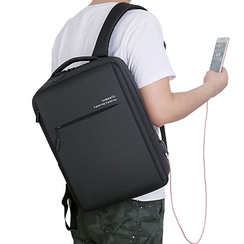 Plain medium 20-35L waterproof business backpack cotton cloth black with zipper closure