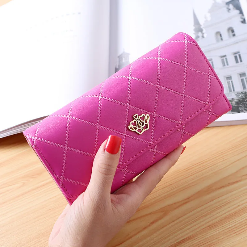 Women's embroidered crown wallet with cross pattern and draw buckle in PU leather, square cross-section