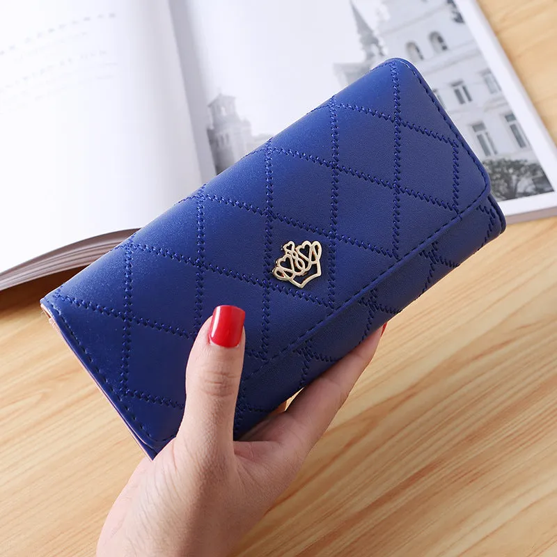 Women's embroidered crown wallet with cross pattern and draw buckle in PU leather, square cross-section