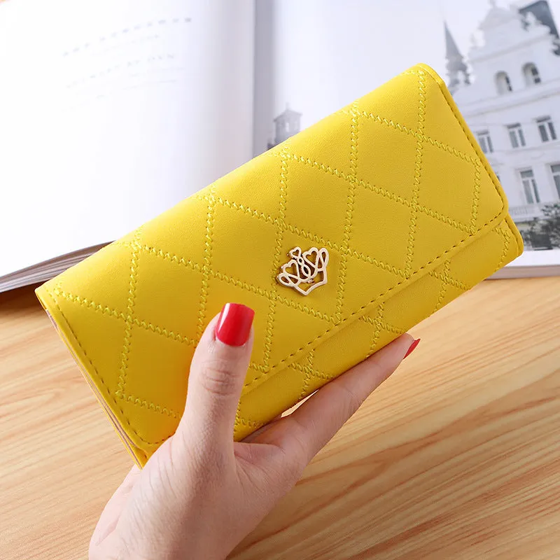 Women's embroidered crown wallet with cross pattern and draw buckle in PU leather, square cross-section