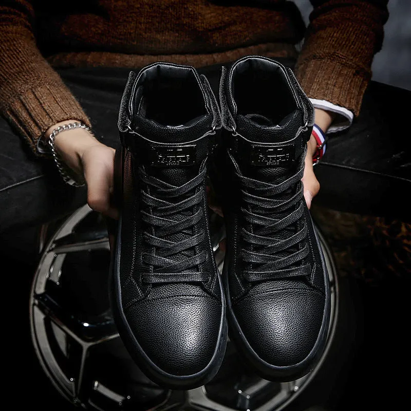 Men's Casual Sneakers High-Top Dr Martens Boots Style PU Leather Lace-Up Round Toe Flat Heel Rubber Sole Viscose Construction Available in Black Red White Sizes 39 to 44