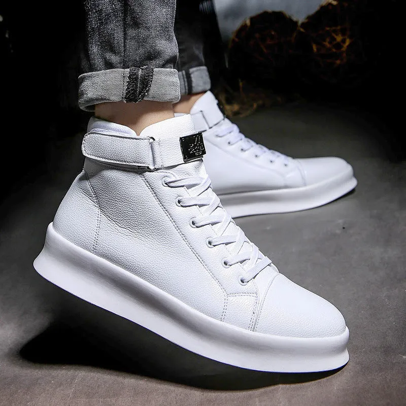 Men's Casual Sneakers High-Top Dr Martens Boots Style PU Leather Lace-Up Round Toe Flat Heel Rubber Sole Viscose Construction Available in Black Red White Sizes 39 to 44
