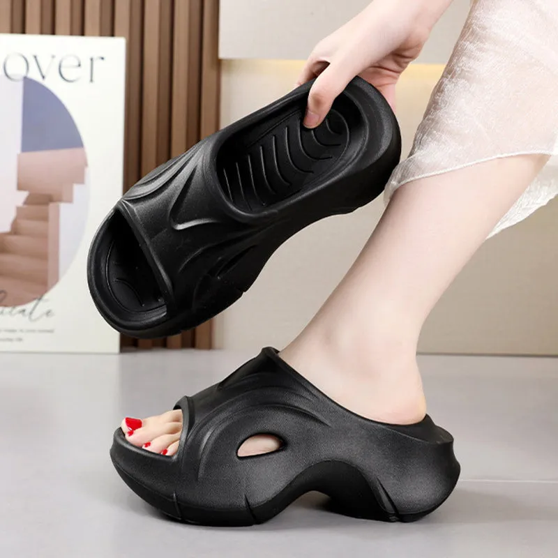 Women's thick-soled EVA beach slippers in white, black, or rose red colours