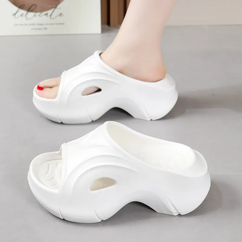 Women's thick-soled EVA beach slippers in white, black, or rose red colours