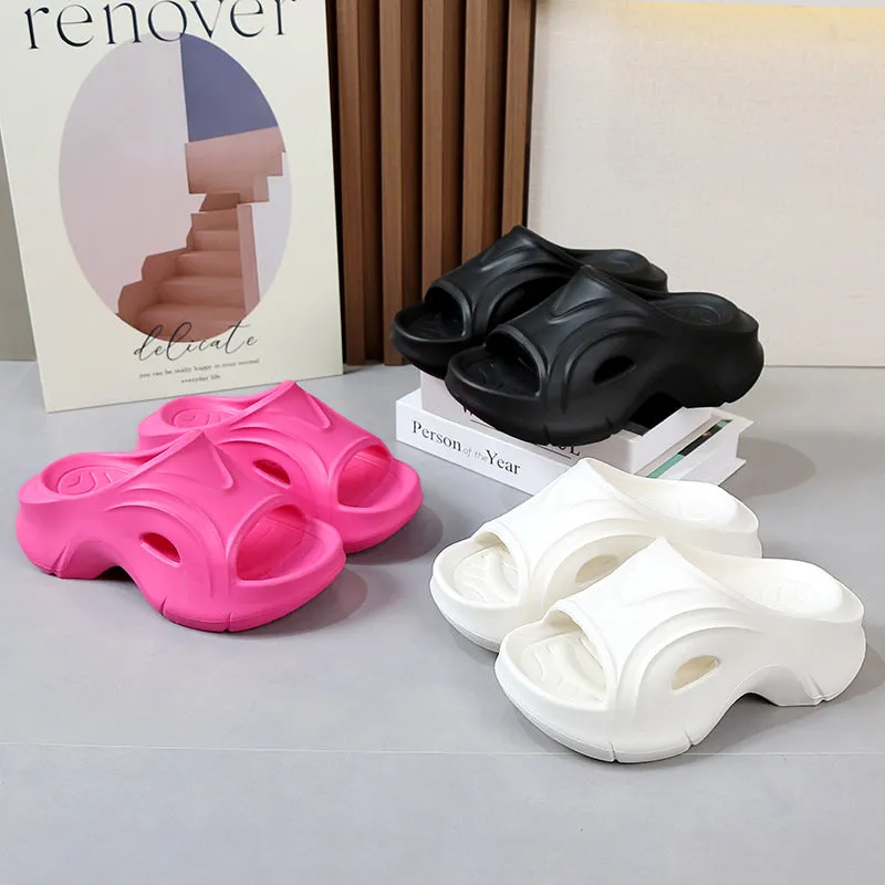 Women's thick-soled EVA beach slippers in white, black, or rose red colours