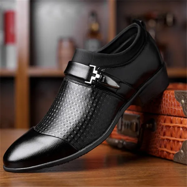 Formal men's leather shoes with artificial PU upper and rubber sole in black, size 38 to 48
