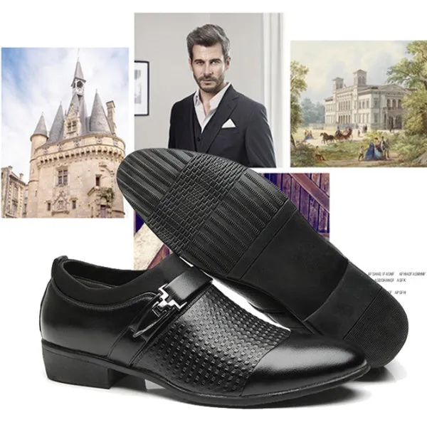 Formal men's leather shoes with artificial PU upper and rubber sole in black, size 38 to 48