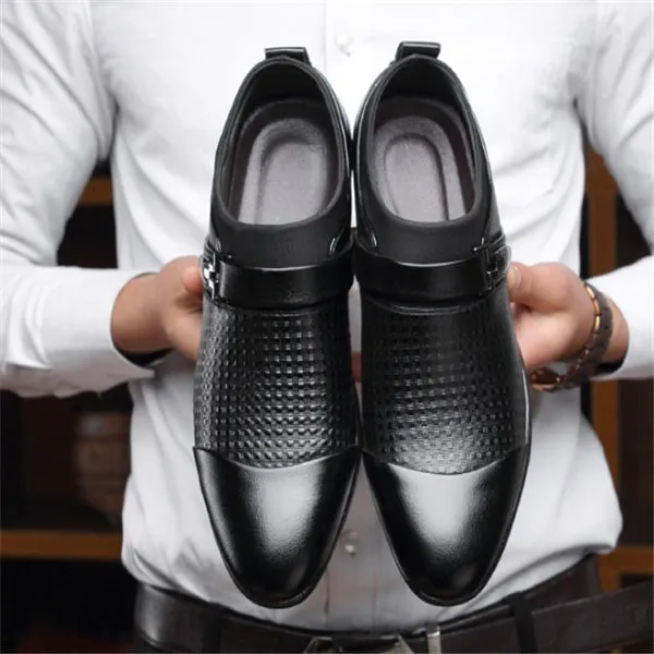 Formal men's leather shoes with artificial PU upper and rubber sole in black, size 38 to 48