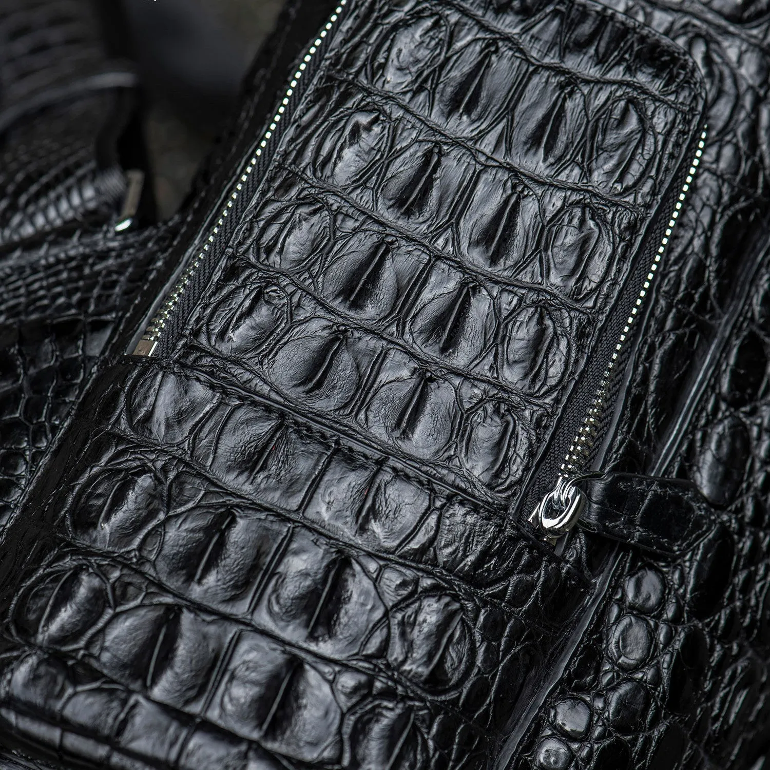 Kurayoshi handmade crocodile leather backpack vertical square shape large capacity 14 inch laptop bag